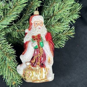 IMPULS Poland Mouth Blown Hand Painted Santa Glass Christmas Ornament in Box